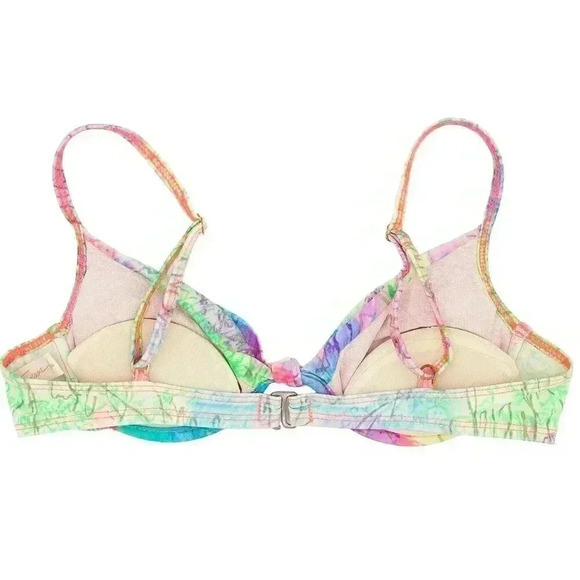 Vintage 80s Bikini Top Size 34B Pastel Neon Abstract Padded Swim Suit Top 1980s - Picture 2 of 4